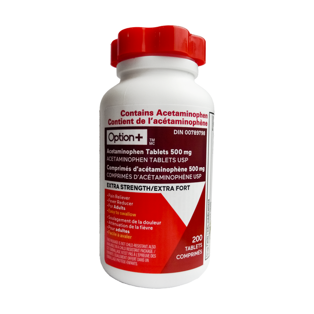 Option+ Acétaminophène Extra Fort | 200 Comprimés