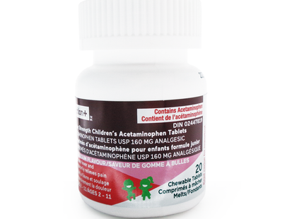 Option+ Junior Strength Children’s Acetaminophen, Bubblegum Flavour | 20 Chewable Tablets