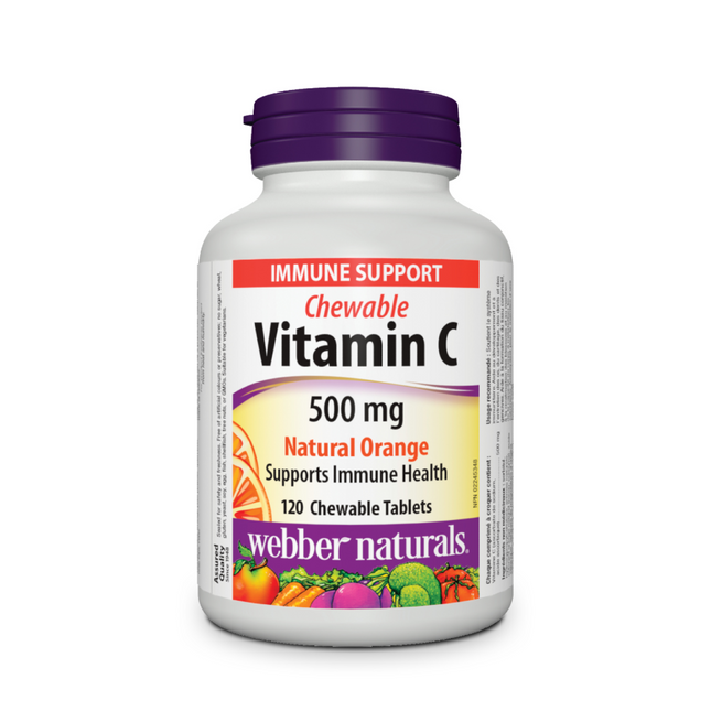 Webber Naturals - Comprimés de vitamine C à croquer 500 mg, orange naturelle | 120 comprimés à croquer
