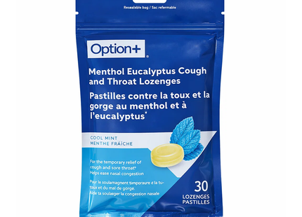 Option+ Menthol Eucalyptus Cough and Throat Lozenges, Cool Mint | 30 Lozenges