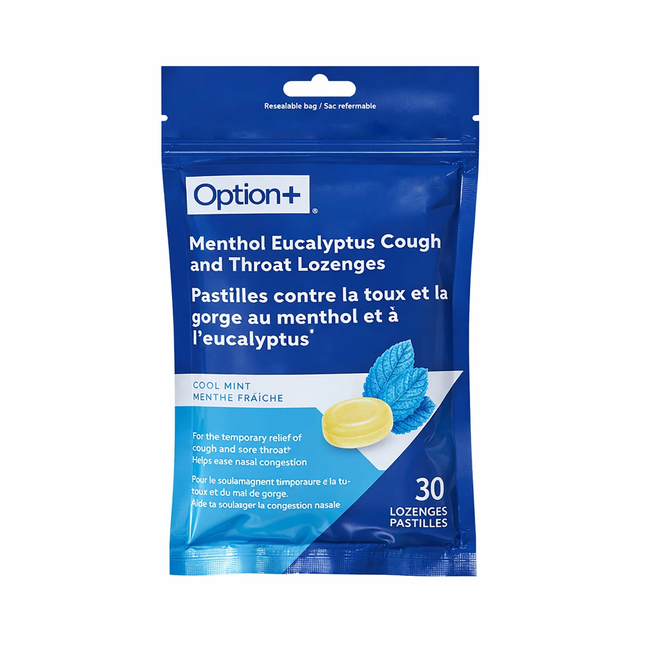 Option+ Menthol Eucalyptus Cough and Throat Lozenges, Cool Mint | 30 Lozenges
