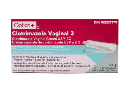 Option+ Clotrimazole Vaginal Cream USP 2% 3 Day Treatment | 25 g
