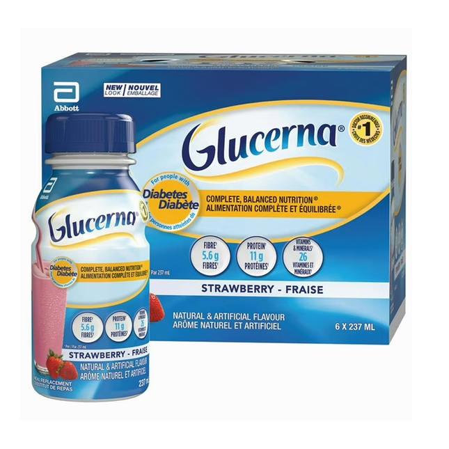 Glucerna - Meal Replacement Shake For Diabetes, Strwberry | 6 x 237 mL