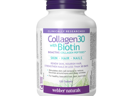Webber Naturals - Collagen 30 with Biotin for Skin, Hair & Nails | 120 Tablets