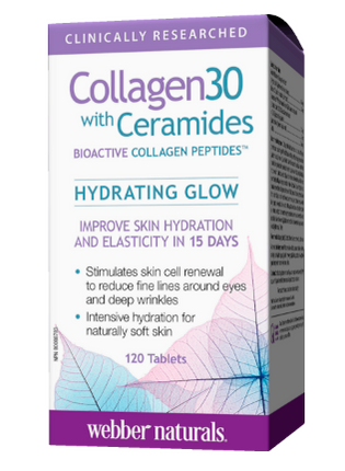 Webber Naturals Collagène 30 avec peptides de collagène bioactifs céramides - Éclat hydratant | 120 comprimés
