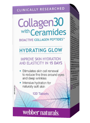 Webber Naturals Collagen 30 with Ceramides Bioactive Collagen Peptides - Hydrating Glow | 120 Tablets