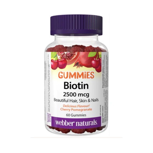 Webber Naturals Biotin 2500 mcg - Cherry Pomegranate Flavour | 60 Gummies