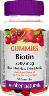 Webber Naturals Biotin 2500 mcg - Cherry Pomegranate Flavour | 60 Gummies