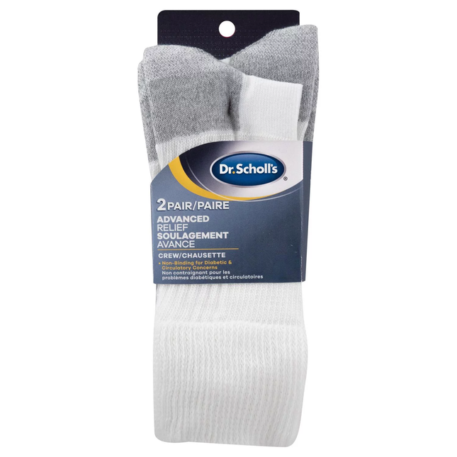 Dr. Scholl's - Chaussettes pour diabétiques et circulatoires non contraignantes Advanced Relief Crew - Blanc | Moyen