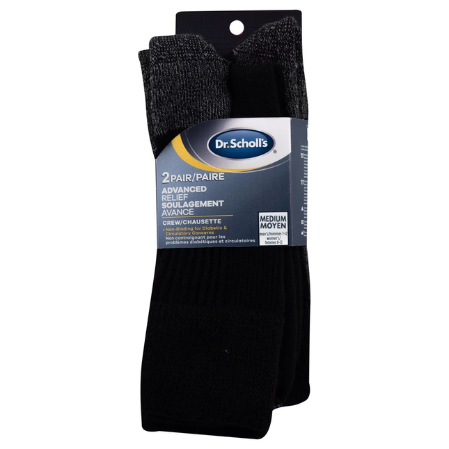 Dr. Scholl's - Chaussettes Advanced Relief Crew non contraignantes pour diabétiques et circulatoires - Noir | Moyen