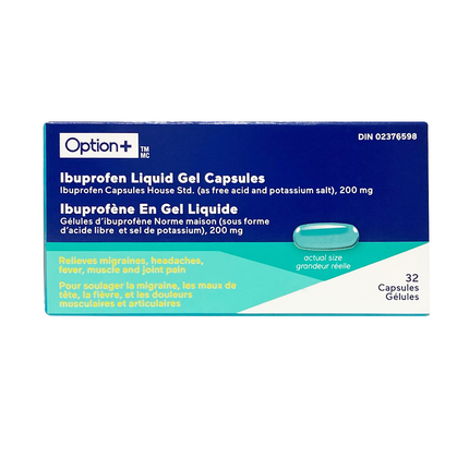 Option+ Ibuprofène 200 mg Gel Liquide | 32 Capsules