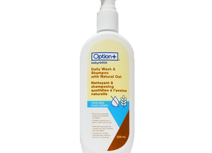 Option+ Daily Wash & Shampoo With Natural Oat, Tear Free | 236 mL