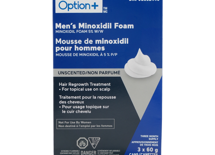Option+ Men's Minoxidil Foam 5% Three Months Supply, Unscented | 3 x 60 g