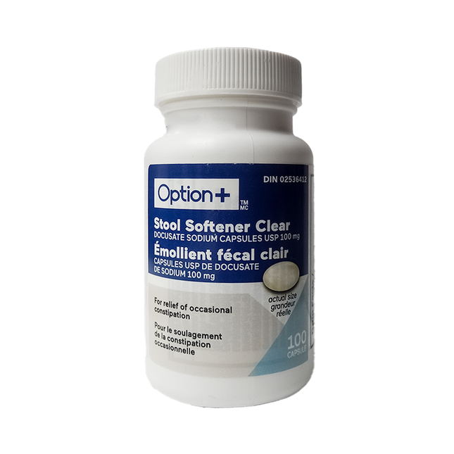 Option+ Stool Softener Clear USP 100 mg | 100 Caplets