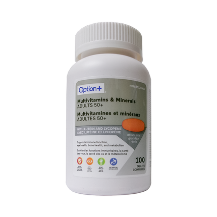 Option+ Multivitamines et minéraux Adultes 50+ | 100 comprimés
