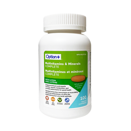 Option+ Multivitamines et minéraux complets avec lutéine | 100 comprimés
