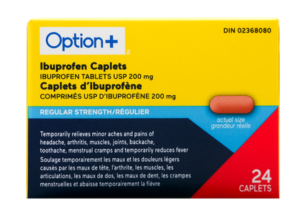 Option+ Ibuprofène 200 mg, Force régulière | 24 Caplets