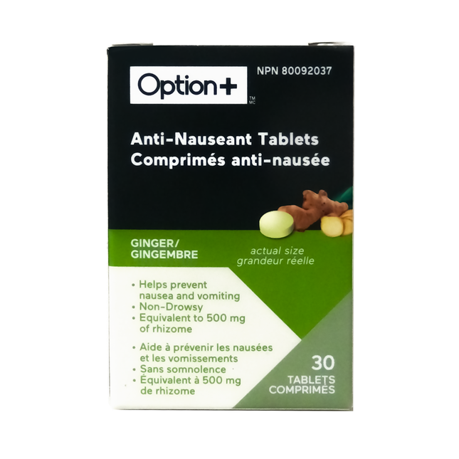 Option+ Comprimés anti-nauséeux au gingembre | 30 comprimés