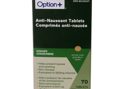 Option+ Comprimés de gingembre anti-nauséeux | 70 comprimés