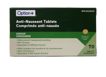 Option+ Comprimés de gingembre anti-nauséeux | 70 comprimés