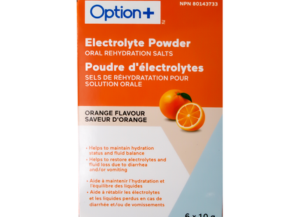 Option+ Electrolyte Powder, Orange Flavour | 6 x 10 g Sachets