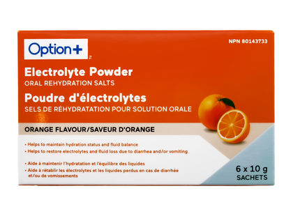 Option+ Electrolyte Powder, Orange Flavour | 6 x 10 g Sachets