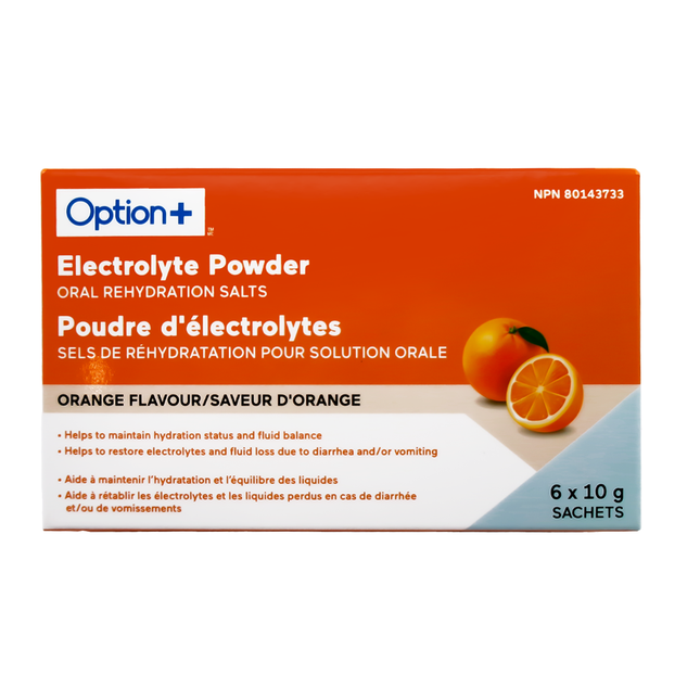 Option+ Electrolyte Powder, Orange Flavour | 6 x 10 g Sachets