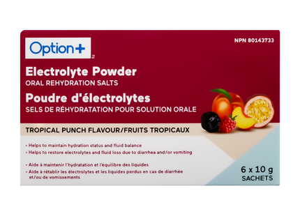 Option+ Electrolyte Powder, Tropical Punch Flavour | 6 x 10 g Sachets