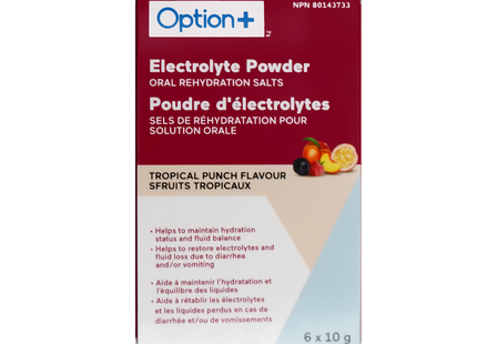 Option+ Electrolyte Powder, Tropical Punch Flavour | 6 x 10 g Sachets