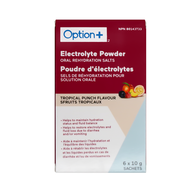 Option+ Electrolyte Powder, Tropical Punch Flavour | 6 x 10 g Sachets