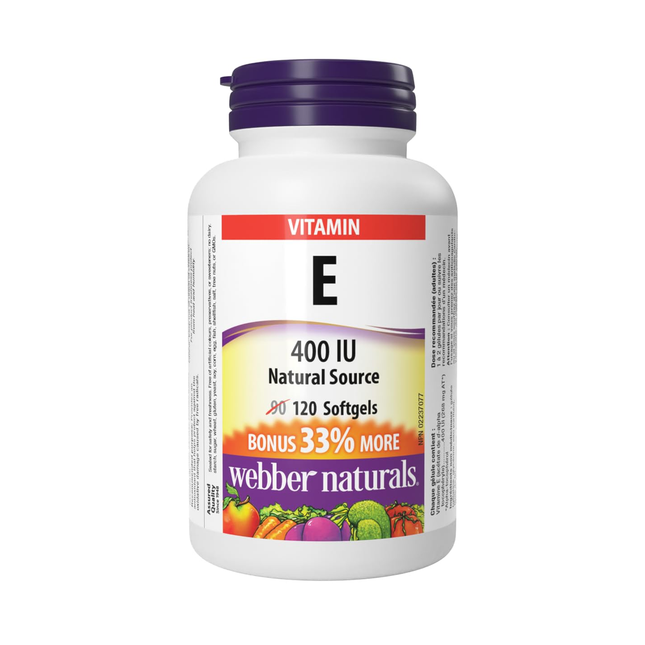 Webber Naturals Vitamine E - 400 UI | BONUS 90+30 Gélules