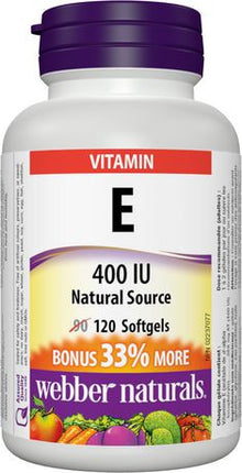 Webber Naturals Vitamine E - 400 UI | BONUS 90+30 Gélules