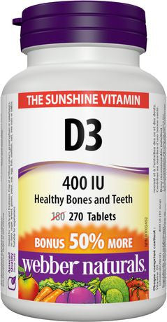 Webber Naturals Vitamine D3 - 400 UI | BONUS 180+90 Comprimés 