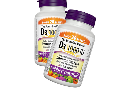 LOT DE 2 Webber Naturals - Vitamine D3 - 1000 UI | BONUS 240+20 comprimés