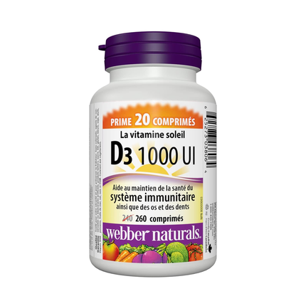 Webber Naturals - Vitamine D3 - 1000 UI | BONUS 240+20 comprimés