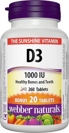 Webber Naturals Vitamine D3 - 1000 UI | BONUS 240+20 Comprimés