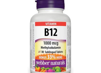 Webber Naturals - Vitamin B12 1000 mcg | 80 Sublingual Tablets