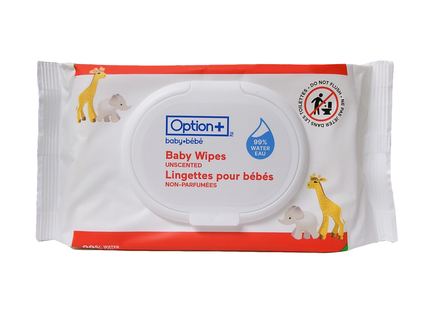 Lingettes pour bébé Option+ à 99 % d'eau, sans parfum | 56 lingettes