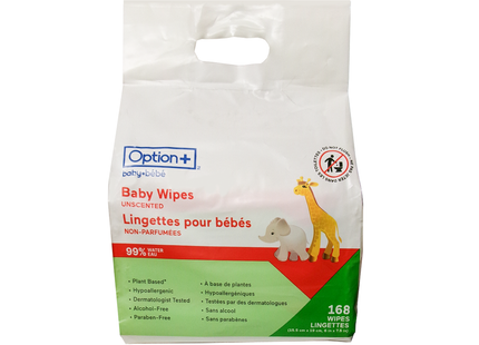 Option+ 99% Water Baby Wipes, Unscented | 168 Wipes