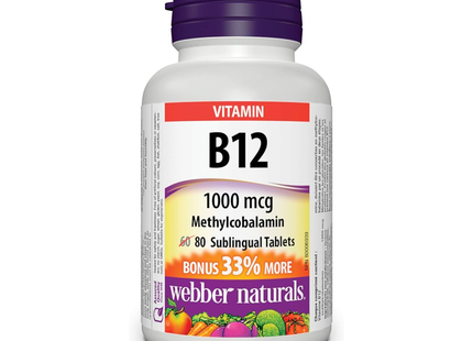 Webber Naturals - Vitamin B12 Sublingual 1000 mcg | 80 Tablets