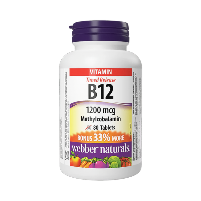 Webber Naturals - Timed Release Vitamin B12 Methylcobalamin 1200 mcg | 80 Tablets