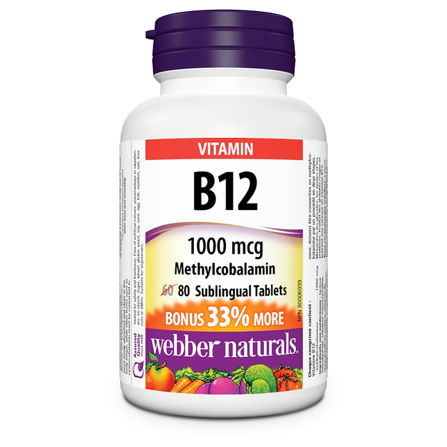 Webber Naturals - Vitamine B23 sublinguale 1000 MCG | 80 comprimés