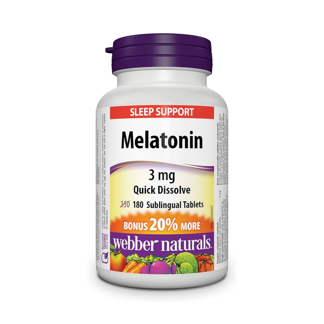 Webber Naturals - Melatonin 3 mg Quick Dissolve | BONUS 150+30 Sublingual Tablets