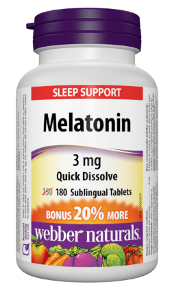 Webber Naturals Melatonin 3 mg Quick Dissolve | BONUS 150+30 Sublingual Tablets