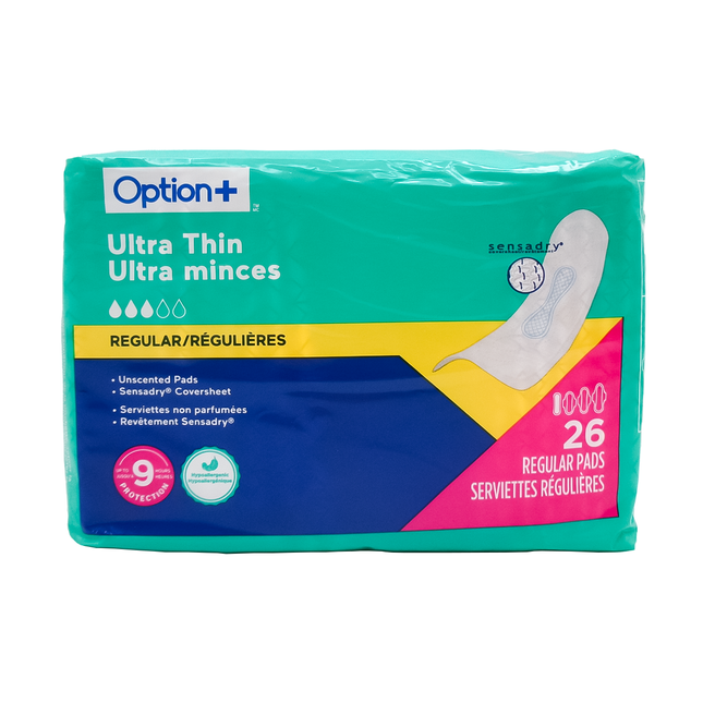 Option+ Ultra Thin Regular Pads Wingless | 26 Pads