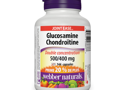 Webber Naturals - Glucosamine Chondroitin 500/400 mg Double Strength | BONUS 120+24 Capsules