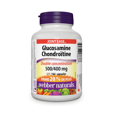 Webber Naturals - Glucosamine Chondroitin 500/400 mg Double Strength | BONUS 120+24 Capsules