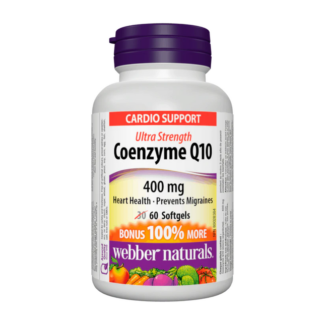 Webber Naturals Ultra Strength Coenzyme Q10 - 400 mg | BONUS 30+30 Softgels