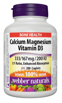 Webber Naturals Bone Health Calcium + Magnésium 167 mg + Vitamine D3 200 UI | 200 comprimés