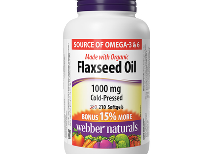 Webber Naturals - Cold Pressed Flaxseed Oil 1000 mg | BONUS 180+30 Softgels